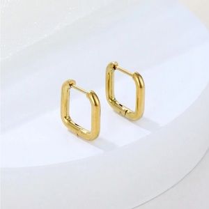 Gold plated stainless steel square huggie earrings